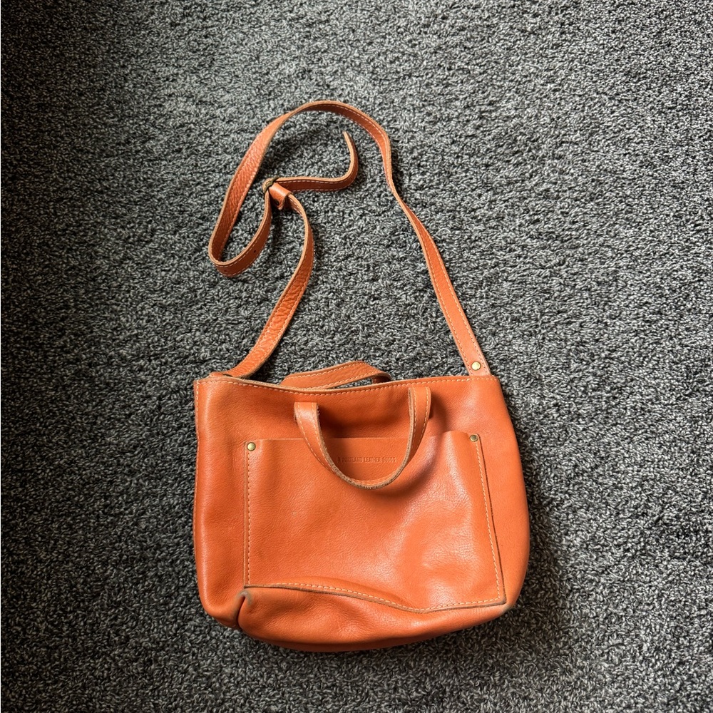 Portland Leather Mini Crossbody Tote-Zipper, Unicorn, Orange Color
